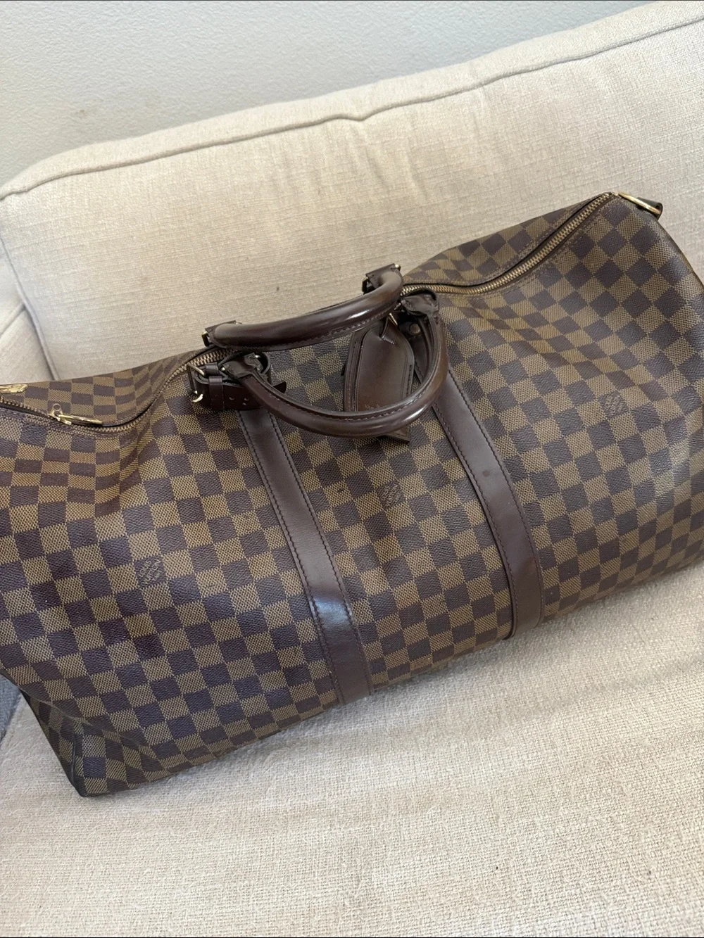 Louis Vuitton Brown Checkered Duffel Bag